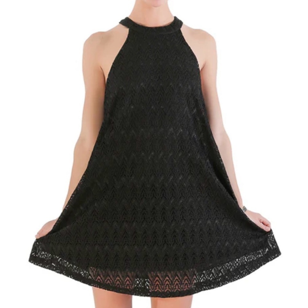 Audrey Lace Little Black Dress Mini Halter Keyhole Back Cocktail